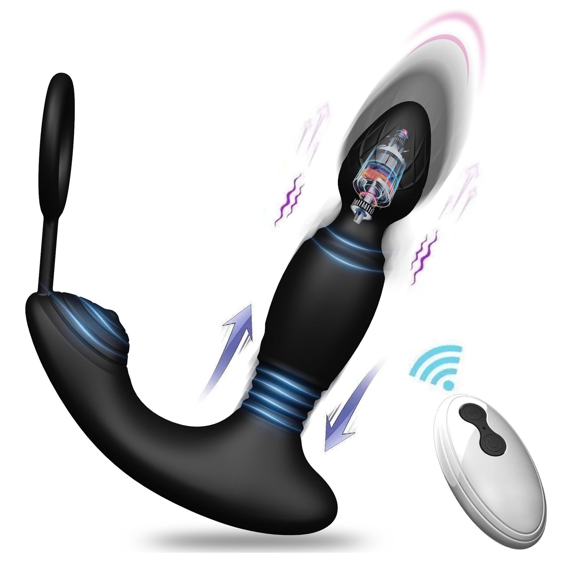 New prostate massager 9-frequency telescopic vibration wireless remote control APP controls male posterior anal plug locking ring:圖片 3