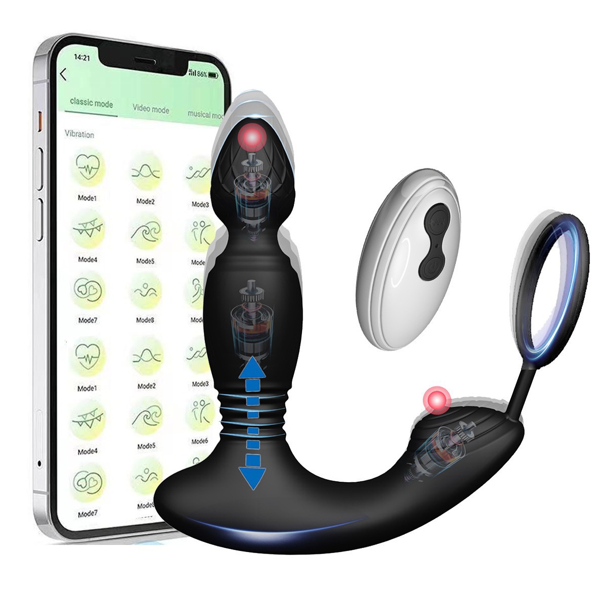 New prostate massager 9-frequency telescopic vibration wireless remote control APP controls male posterior anal plug locking ring