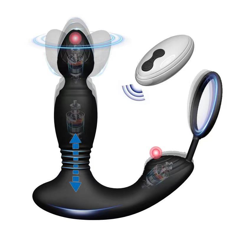 New prostate massager 9-frequency telescopic vibration wireless remote control APP controls male posterior anal plug locking ring:圖片 2