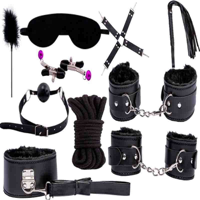 SM Fun Ten Piece Set with Adjustable Binding and Binding Double Color Fun Eye Mask, Leather Whip, Mouth Insert Clip, Bell, Leather Ribbon Set:圖片 3