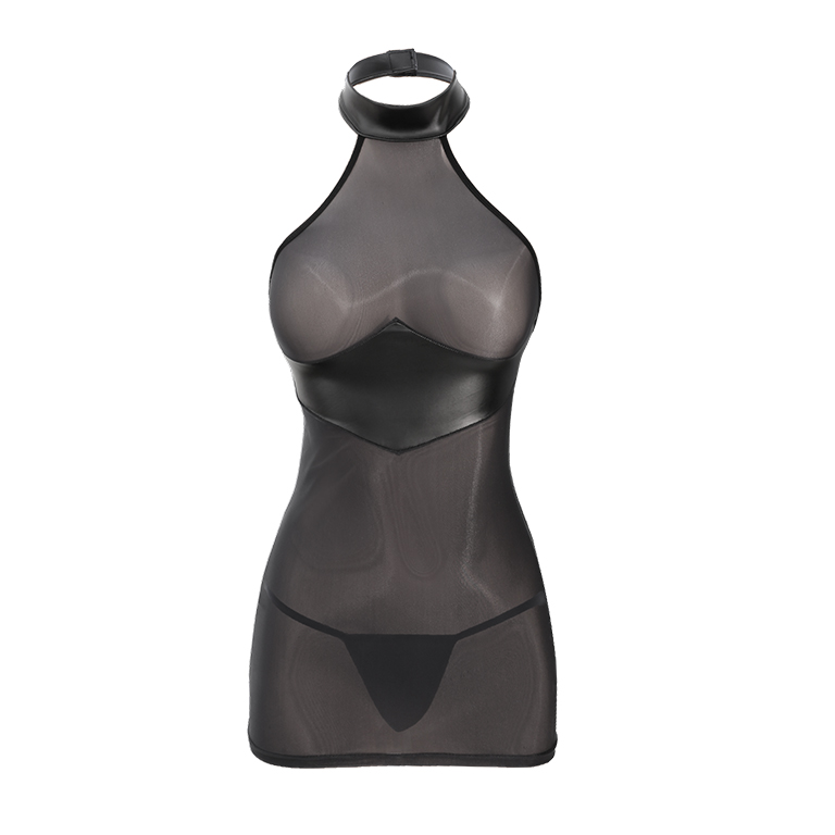 New Hot and Sexy Tight Perspective Bag Hip Skirt Hanging Neck Skirt Black Women's Slimming Workplace Queen Dress qqny:圖片 6