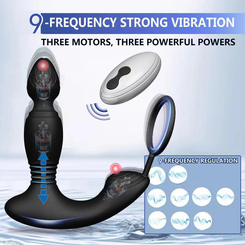 New prostate massager 9-frequency telescopic vibration wireless remote control APP controls male posterior anal plug locking ring:圖片 4