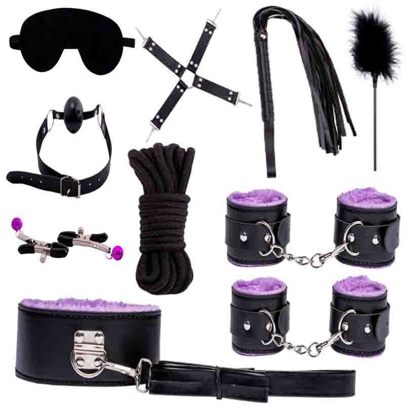 SM Fun Ten Piece Set with Adjustable Binding and Binding Double Color Fun Eye Mask, Leather Whip, Mouth Insert Clip, Bell, Leather Ribbon Set:圖片 5
